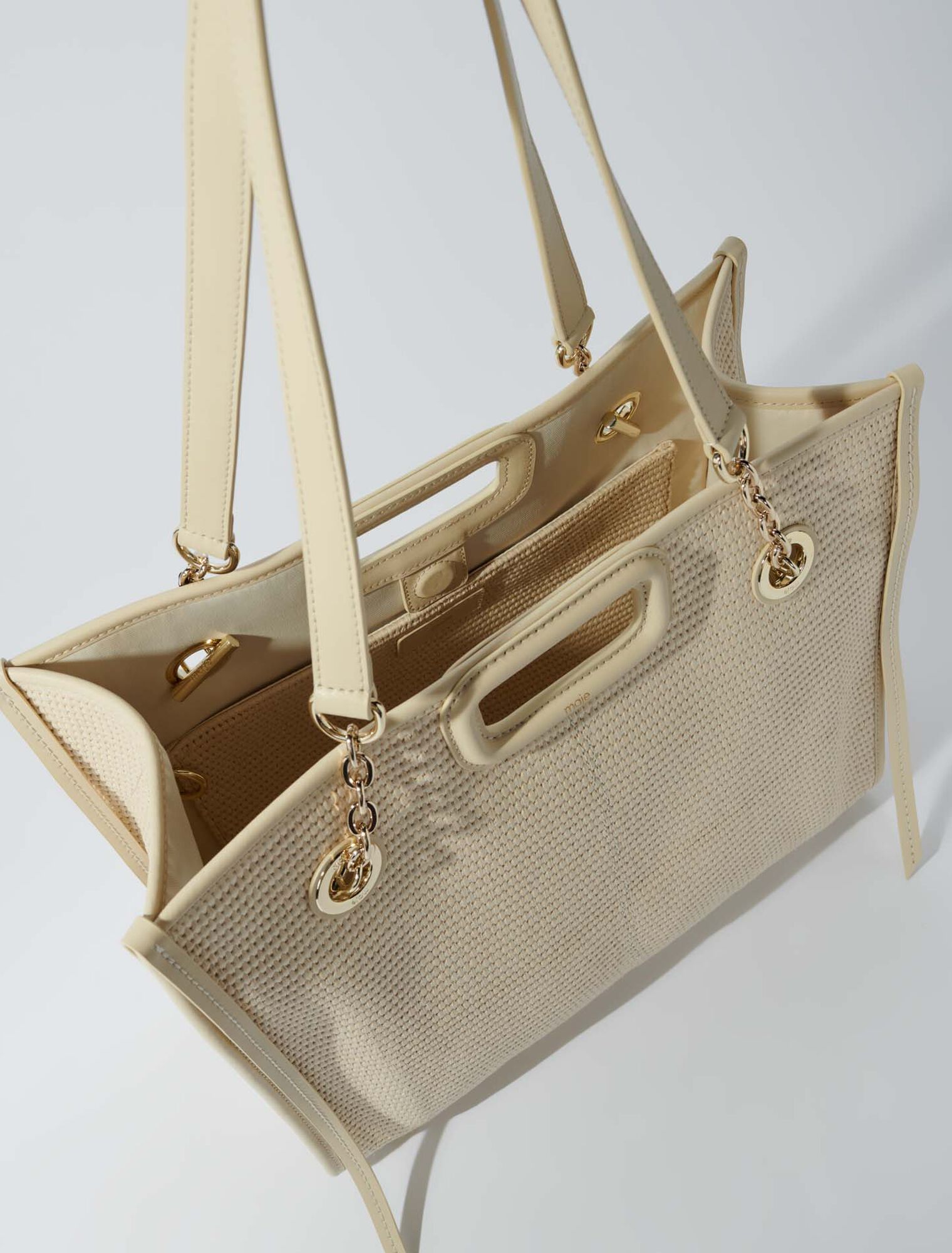 Raffia-effect textile tote bag