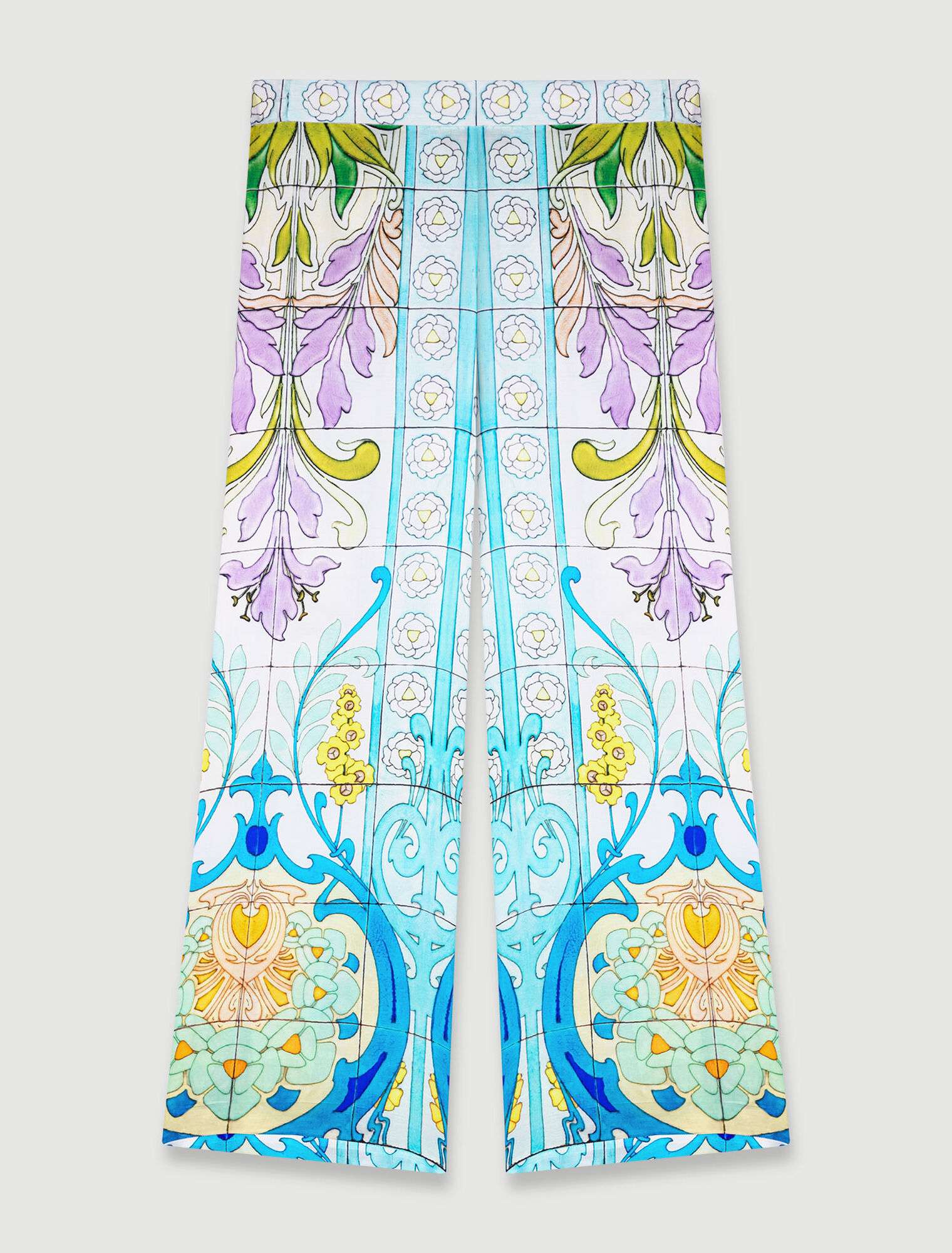 Patterned satin-effect trousers