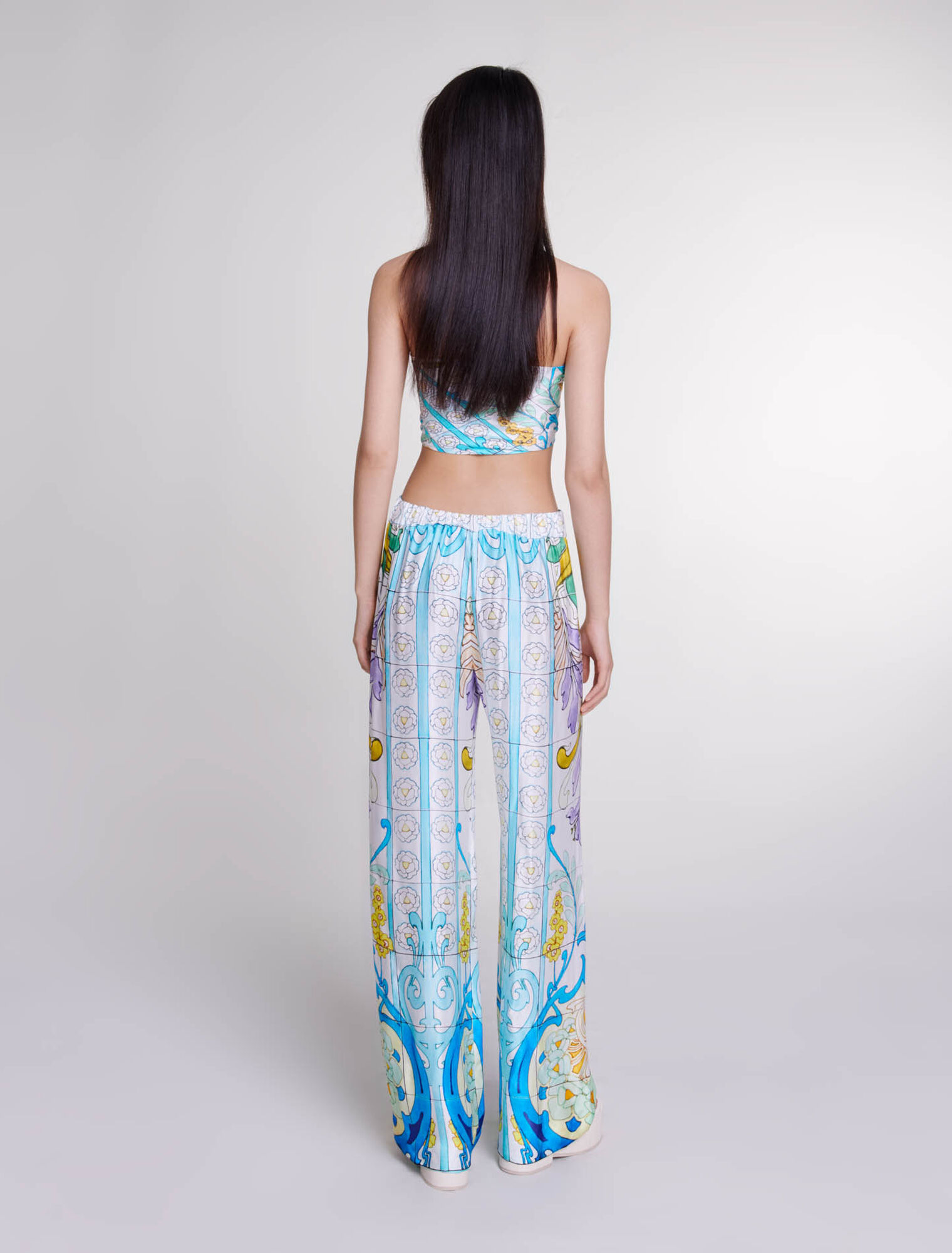 Patterned satin-effect trousers