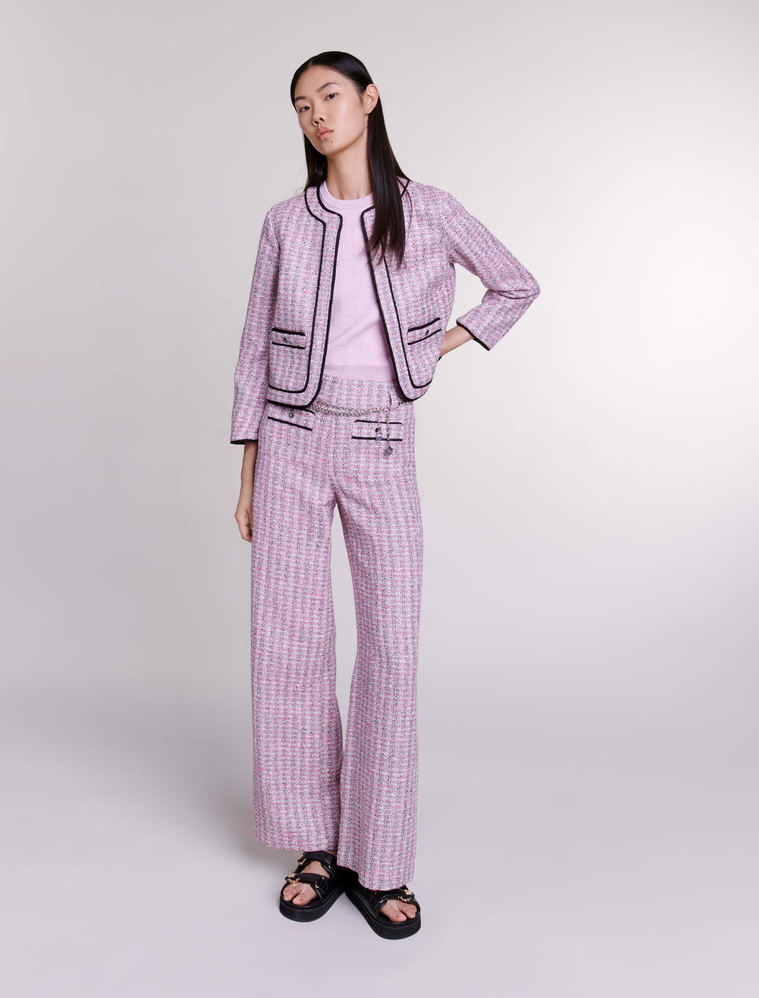 Wide-leg tweed trousers