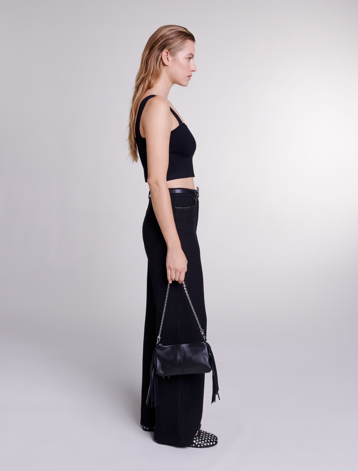 Wide-leg tweed trousers