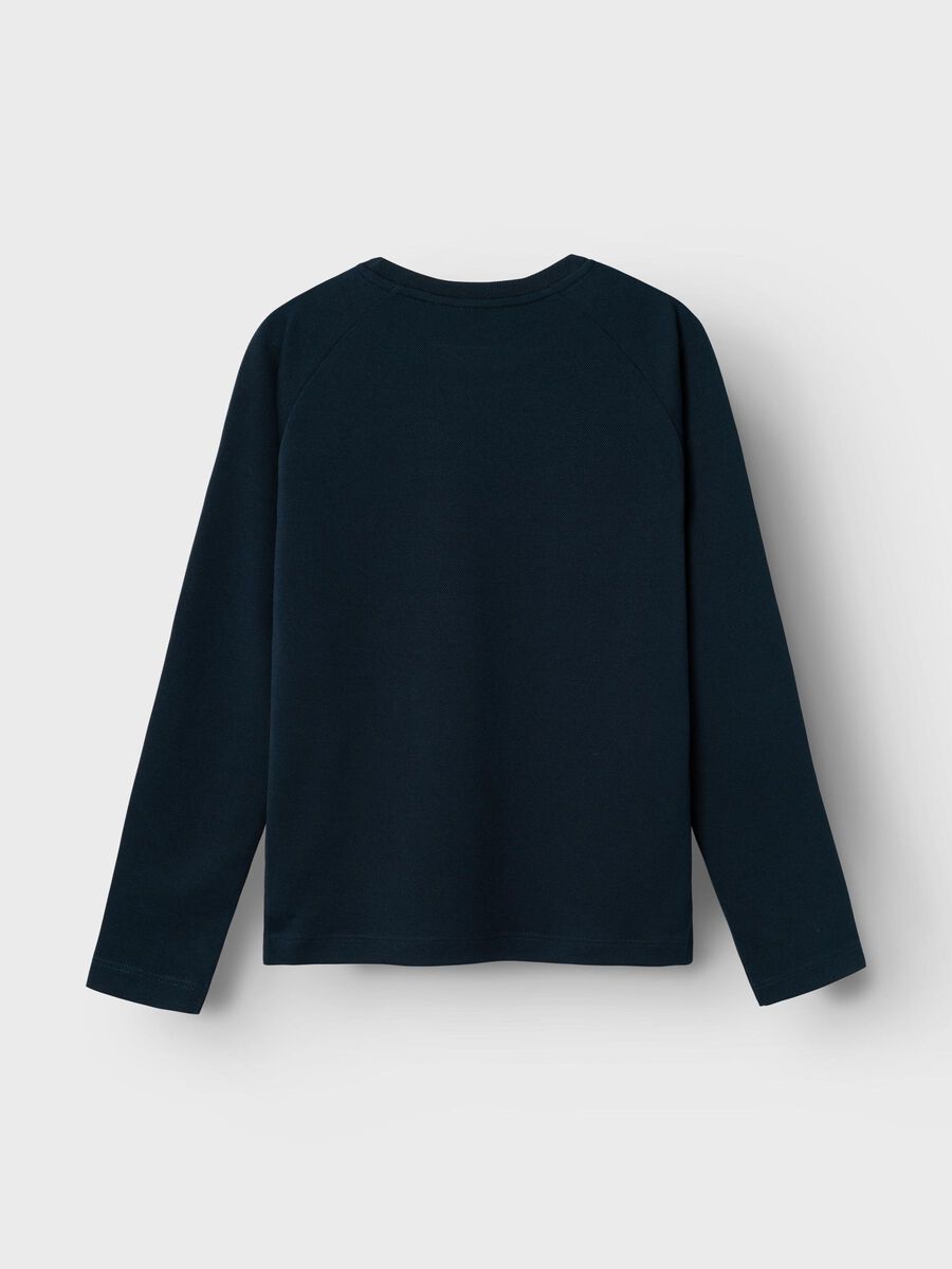 GEBREID PIQUÉ TOP MET LANGE MOUWEN