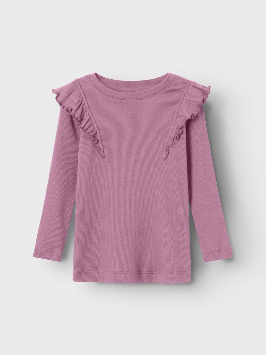 RIBGEBREID TOP MET LANGE MOUWEN