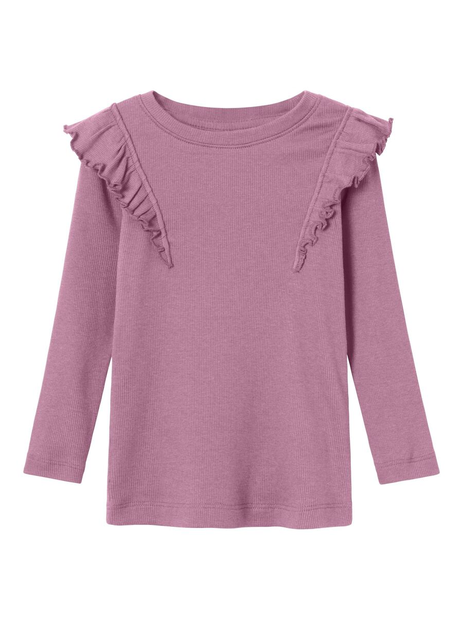 RIBGEBREID TOP MET LANGE MOUWEN