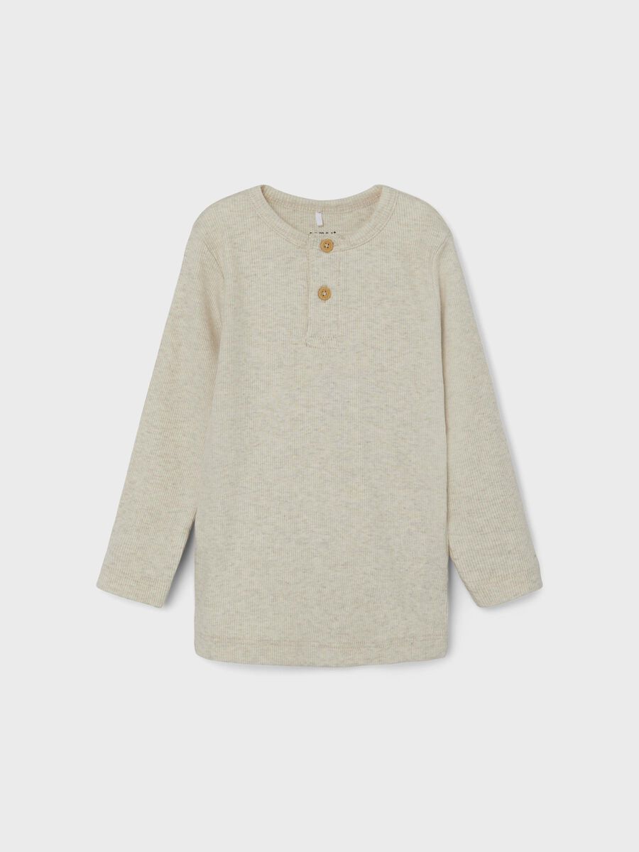 GERIBDE KNOOP TOP MET LANGE MOUWEN