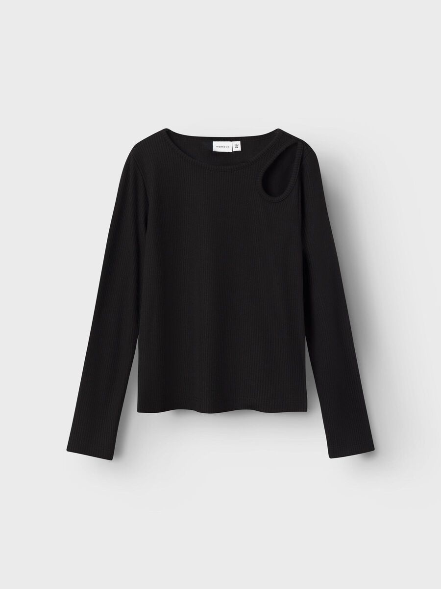 CUT-OUT TOP MET LANGE MOUWEN