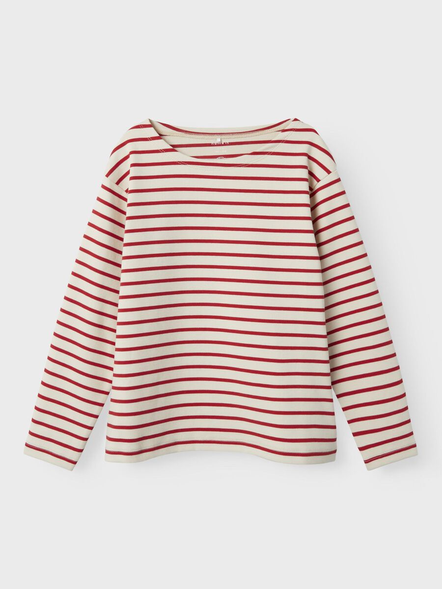 GESTREEPT TOP MET LANGE MOUWEN
