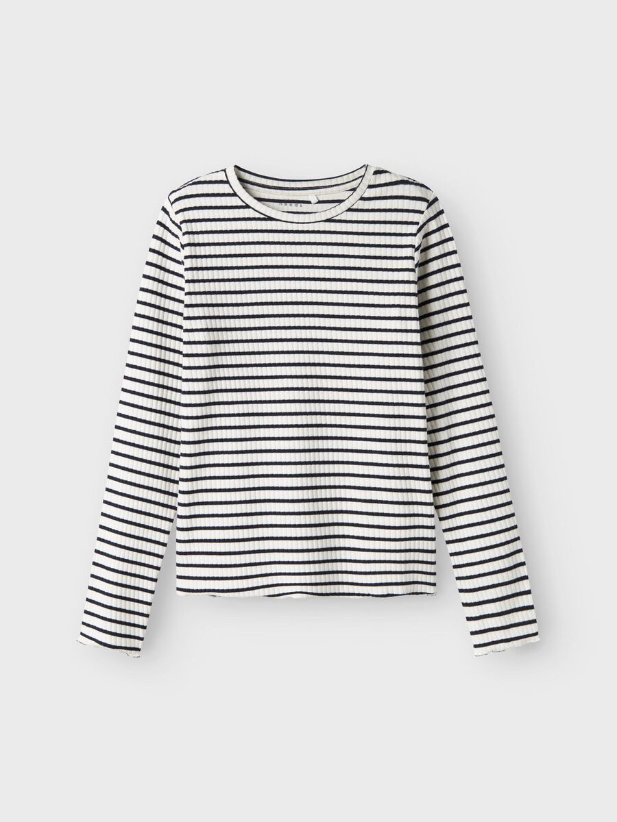 GESTREEPT TOP MET LANGE MOUWEN