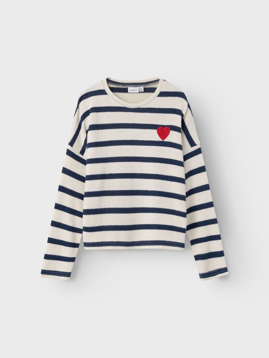 GESTREEPT TOP MET LANGE MOUWEN