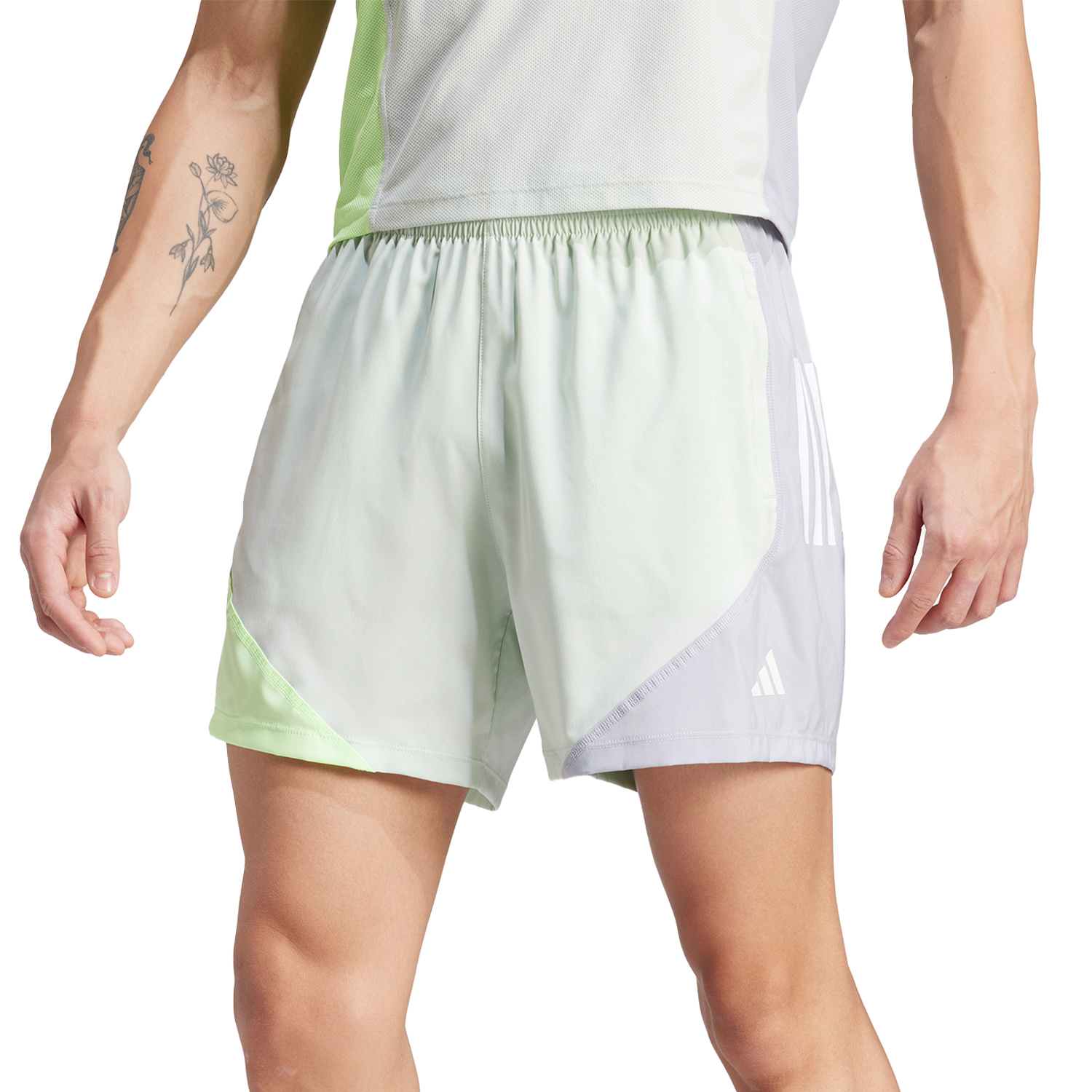 adidas Own The Run Logo 5in Pantaloncini Linen Green/Green Spark/Halo Silver