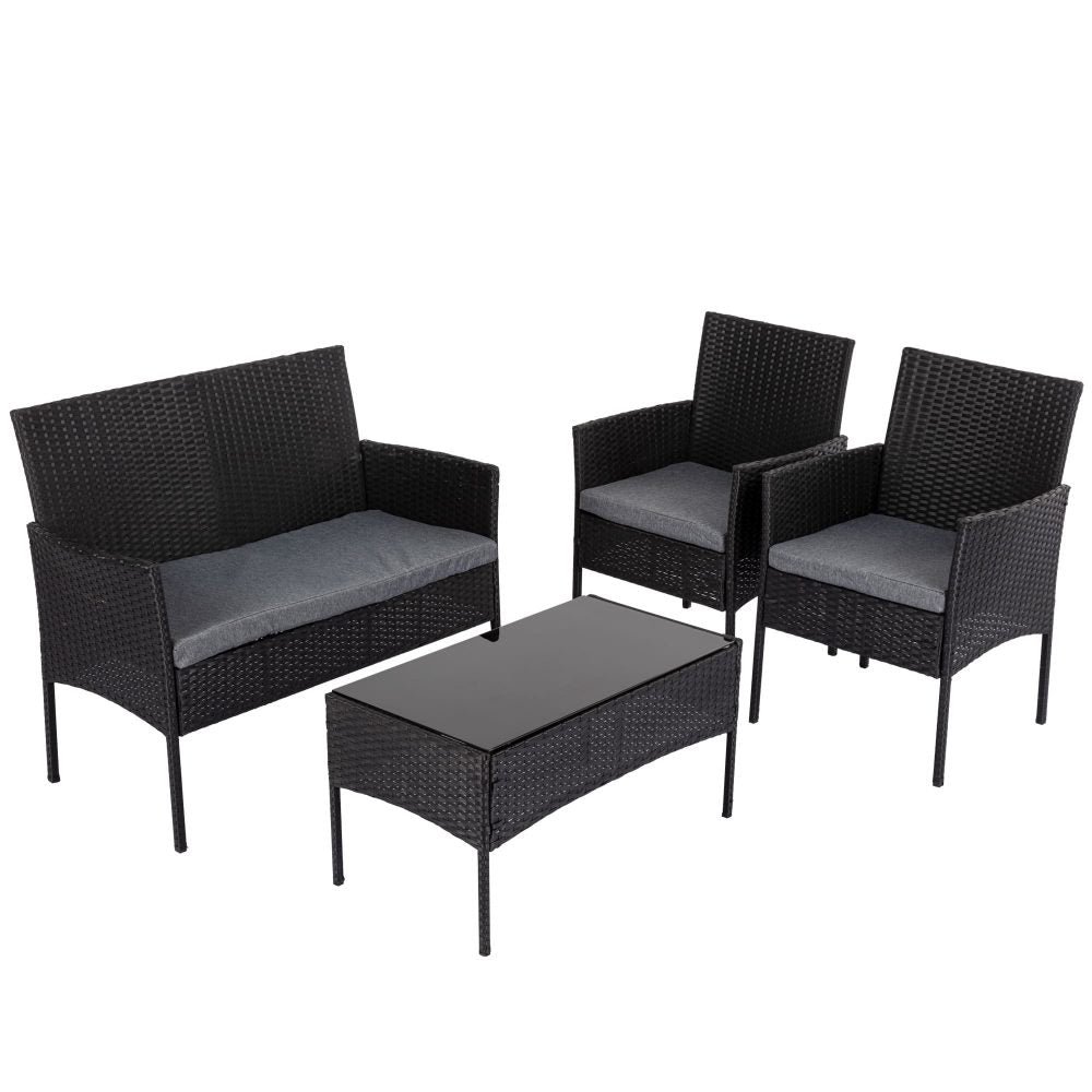 Avery 4-Seater Wicker 4-Piece Outdoor Lounge Set - Black