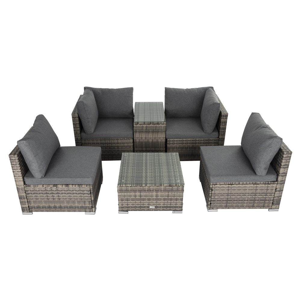 Quincy 4-Seater Modular Lounge with Wicker End Table Outdoor Sofa - Grey