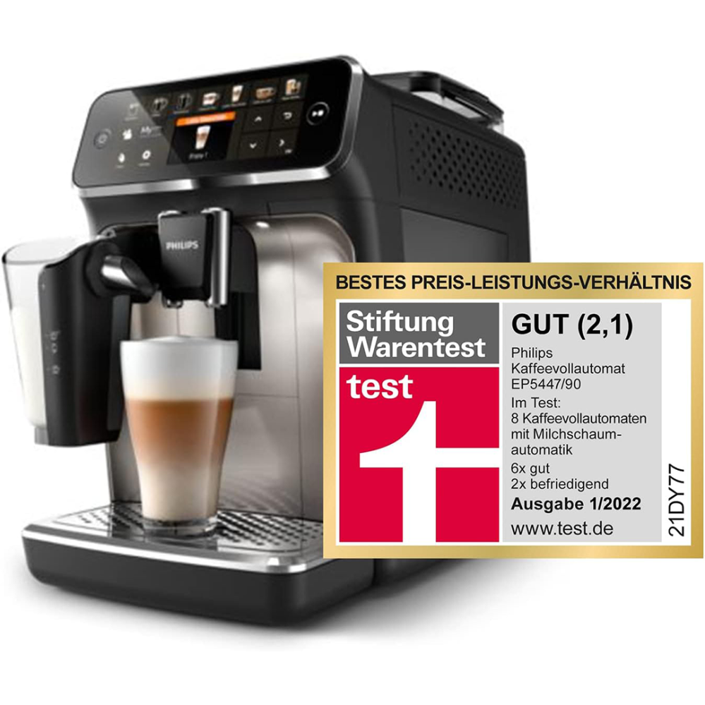 Philips Series 5400 fully automatic coffee machine – LatteGo milk system, 12 coffee specialties, intuitive display, 4 user profiles, chrome