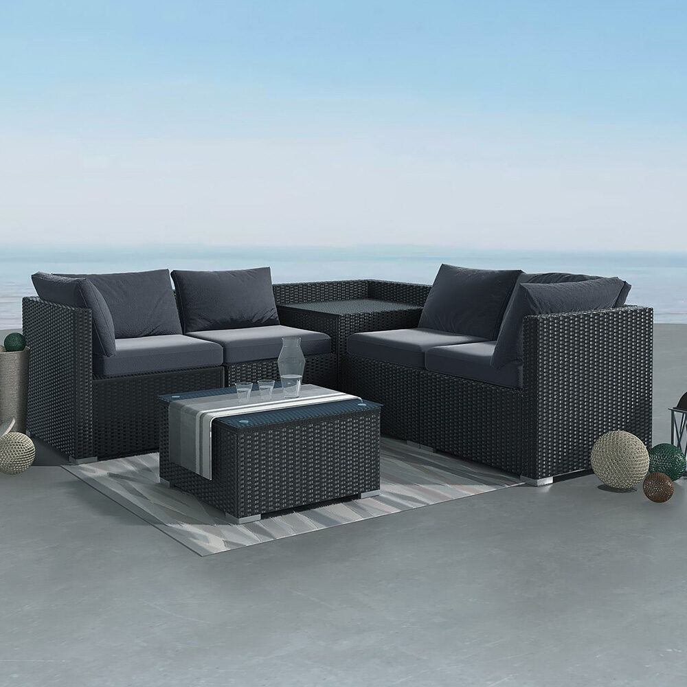 Robyn 5-Seater Modular Lounge Sofa 6-Piece Outdoor Sofa - Black