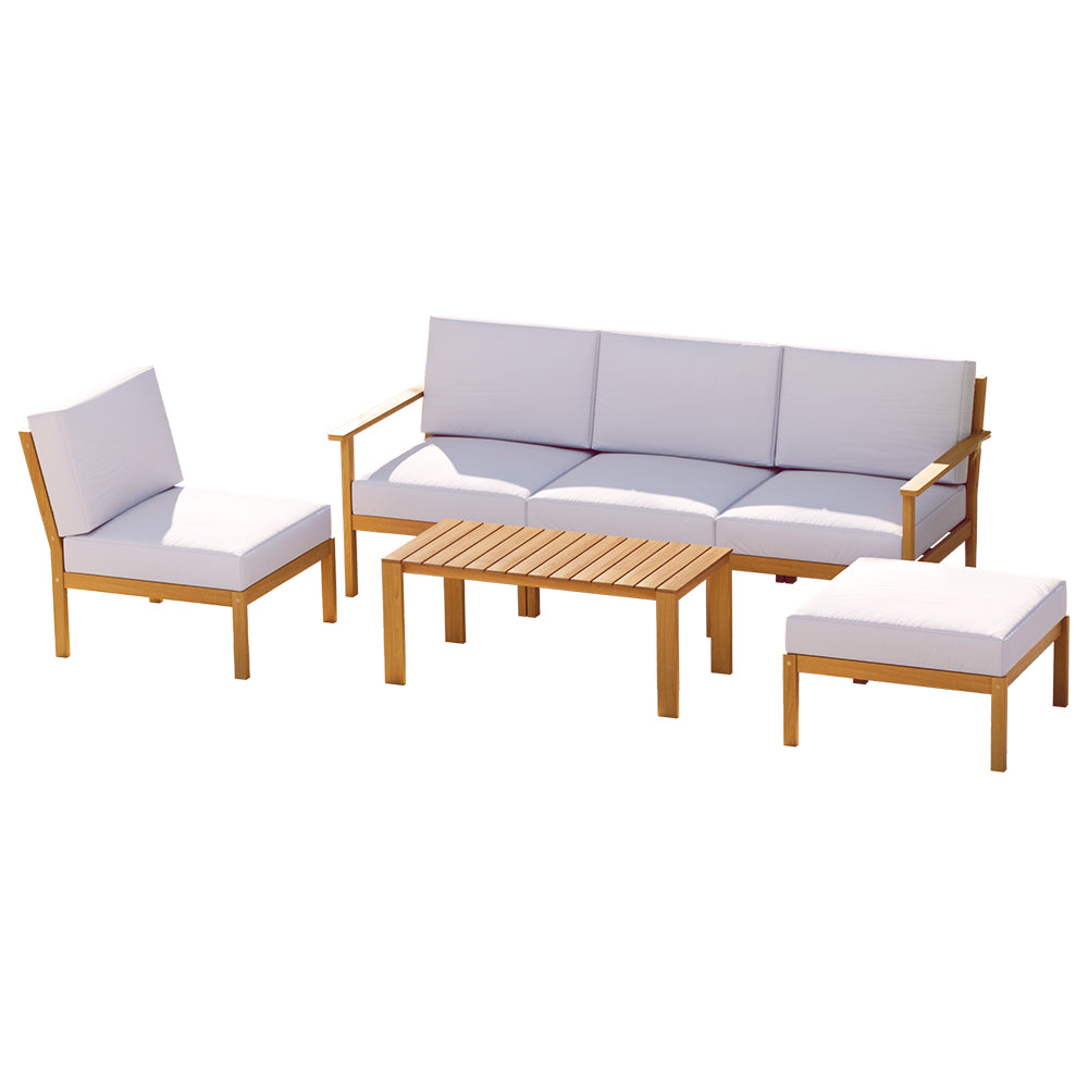 Aden 5-Seater Wooden Garden Table Chairs 6-Piece Outdoor Sofa - Wood
