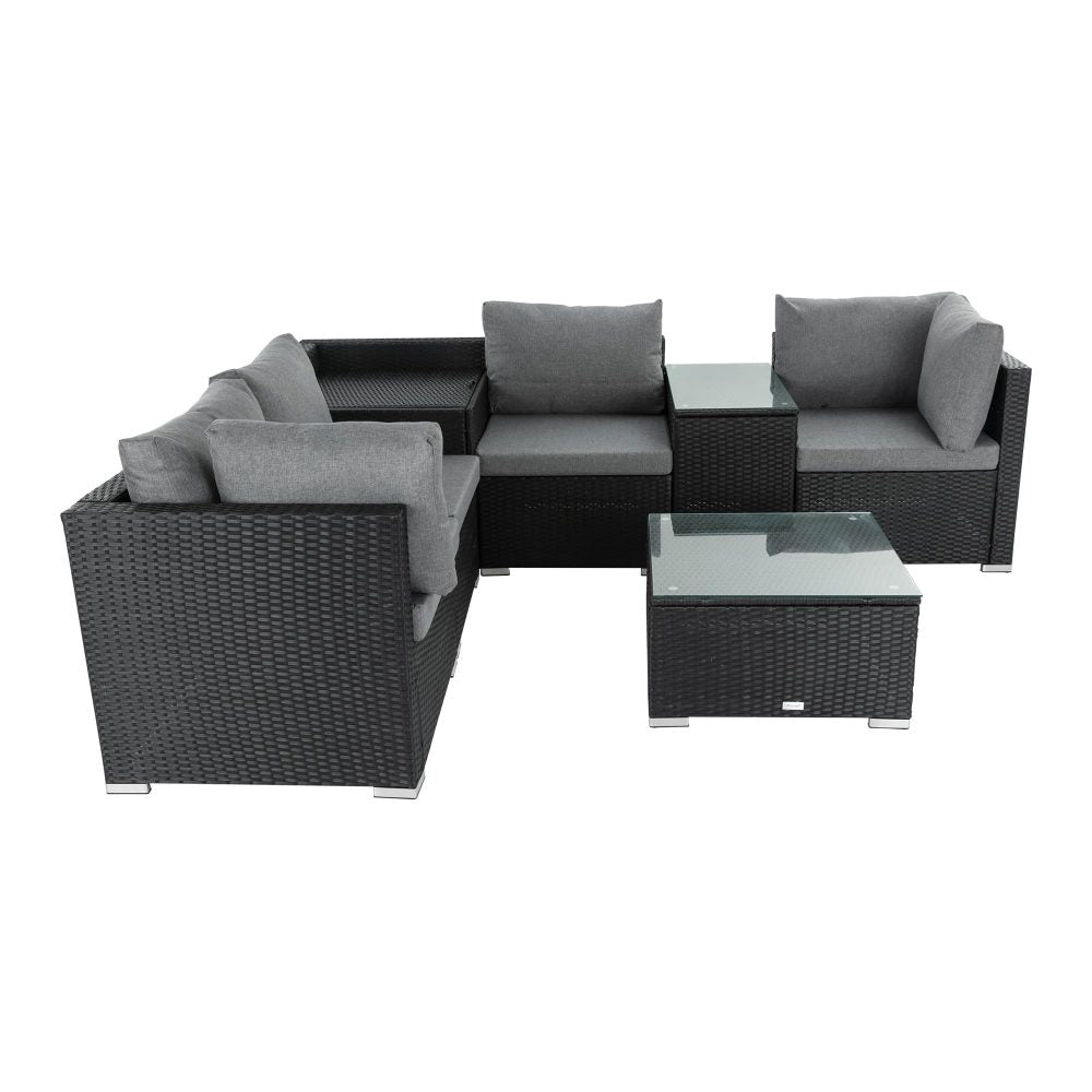 Quincy 6-Seater Wicker Loveseat 7-Piece Outdoor Wicker with Storage Cover - Black