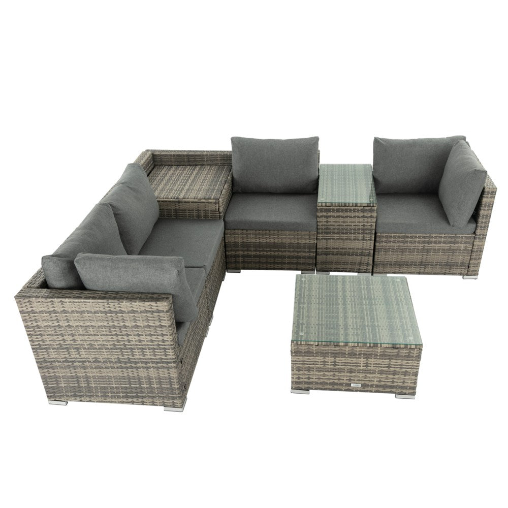 Quincy 6-Seater Wicker Lounge 7-Piece Outdoor Wicker with Storage Cover - Grey