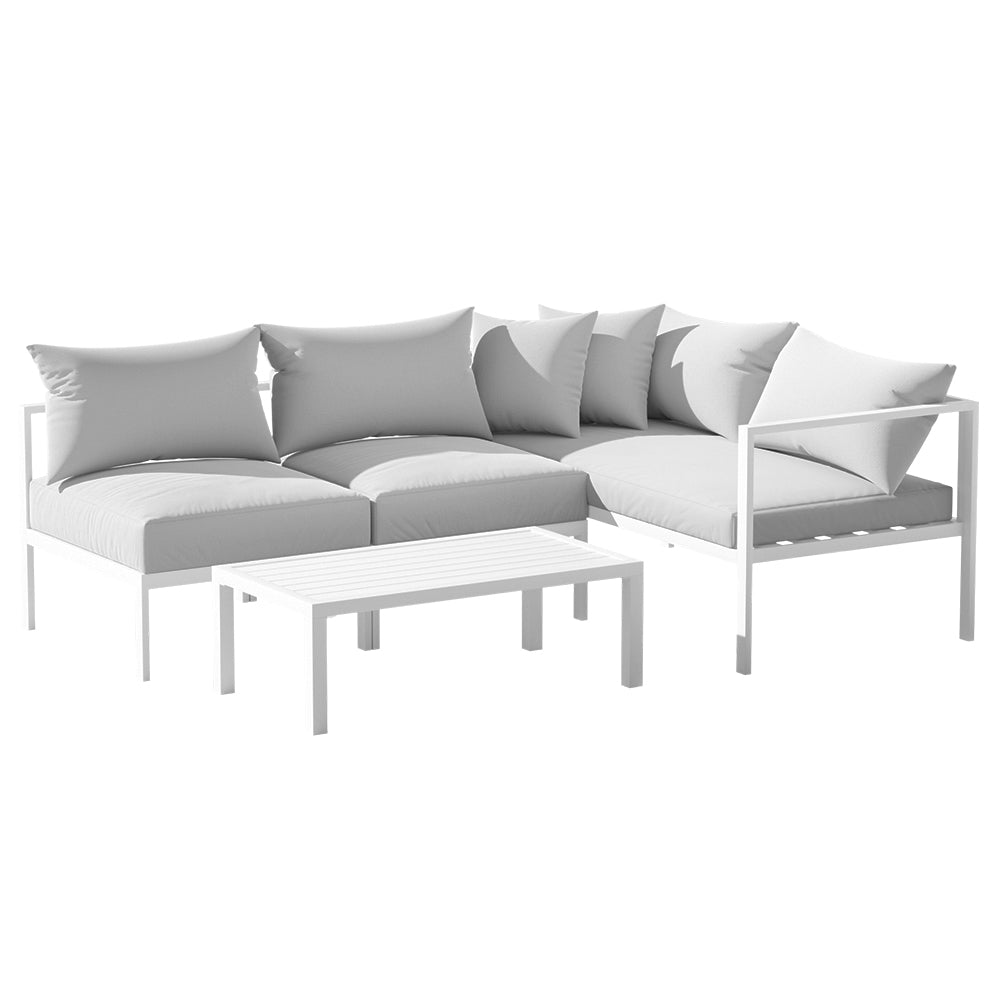 Atlas 4-Seater Aluminium Set Lounge Setting Table Chair Furniture 4-Piece Outdoor Sofa - Grey