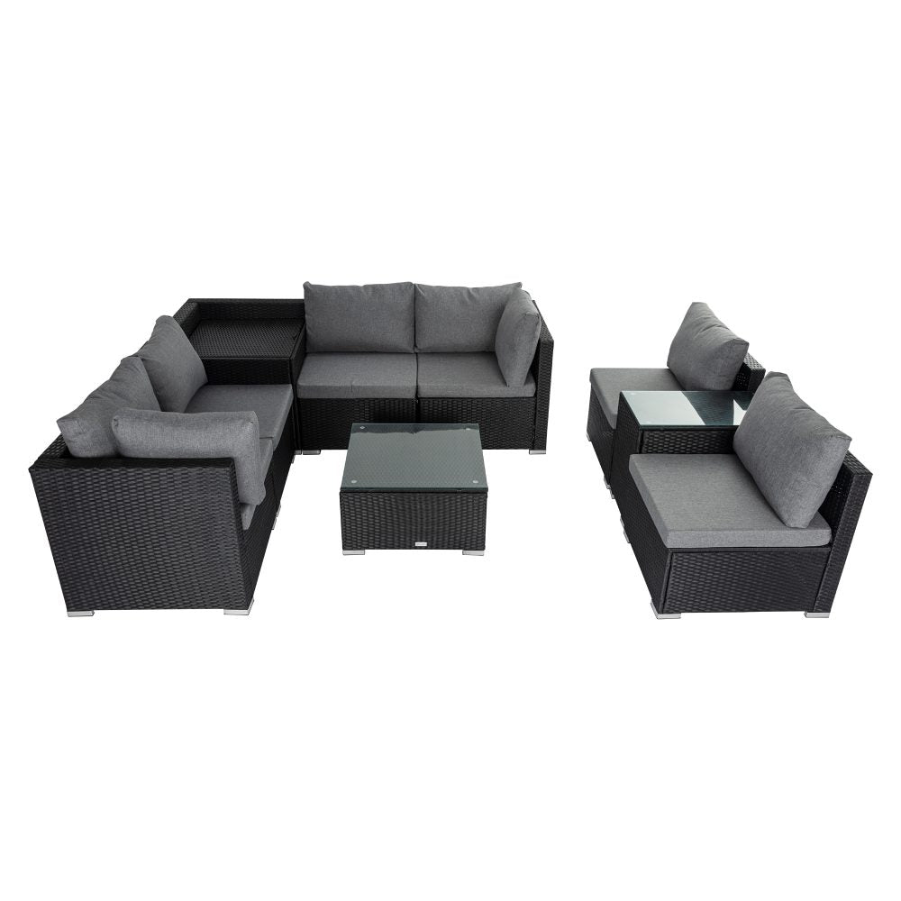 Quincy 8-Seater Modular Armchairs and Coffee Table 9-Piece Outdoor Sofa - Black