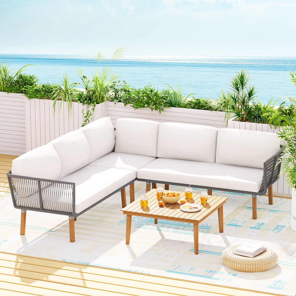 Gibson 5-Seater Modular Aluminium Wooden 4-Piece Outdoor Sofa - White