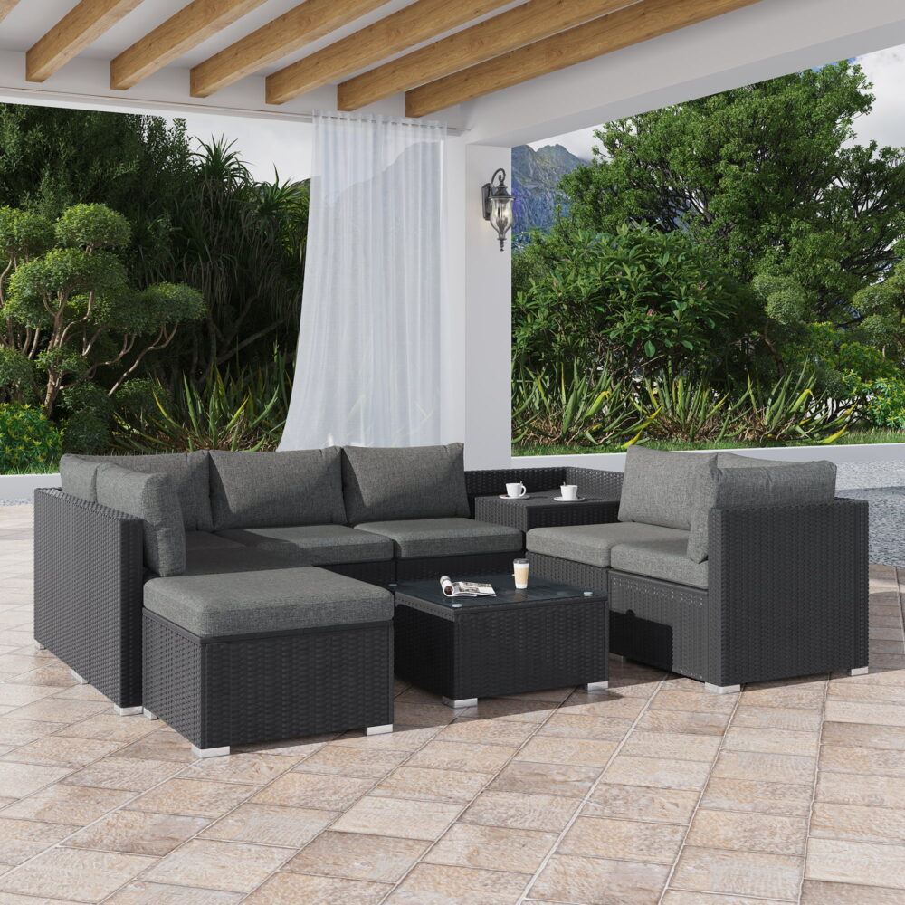 Shannon 6-Seater Large Modular Ottoman Outdoor Lounge Set - Black