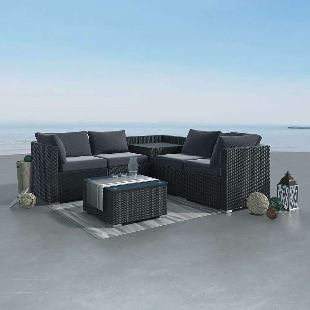 Robyn 5-Seater Modular Lounge Sofa 6-Piece Outdoor Sofa - Black