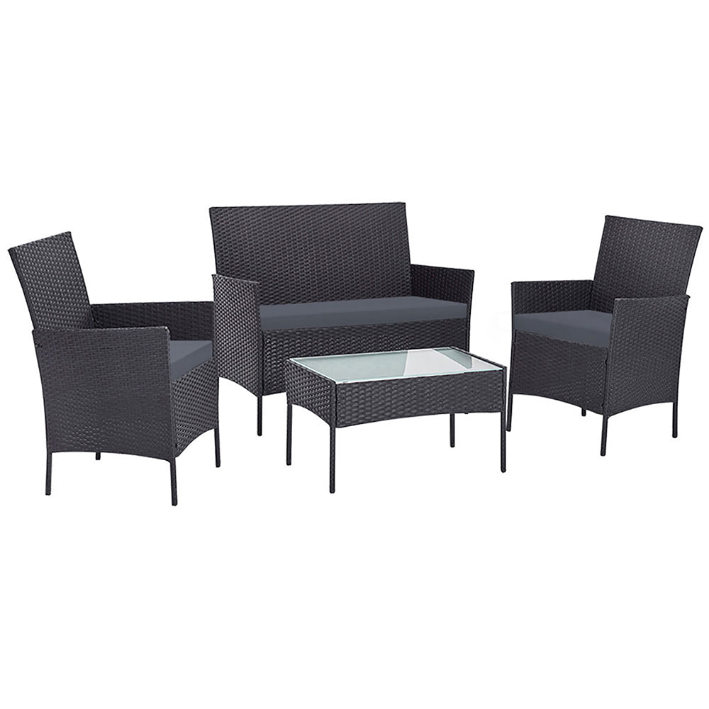 Justin 4-Seater Wicker Patio Dining 4-Piece Outdoor Furniture with Storage Cover - Grey