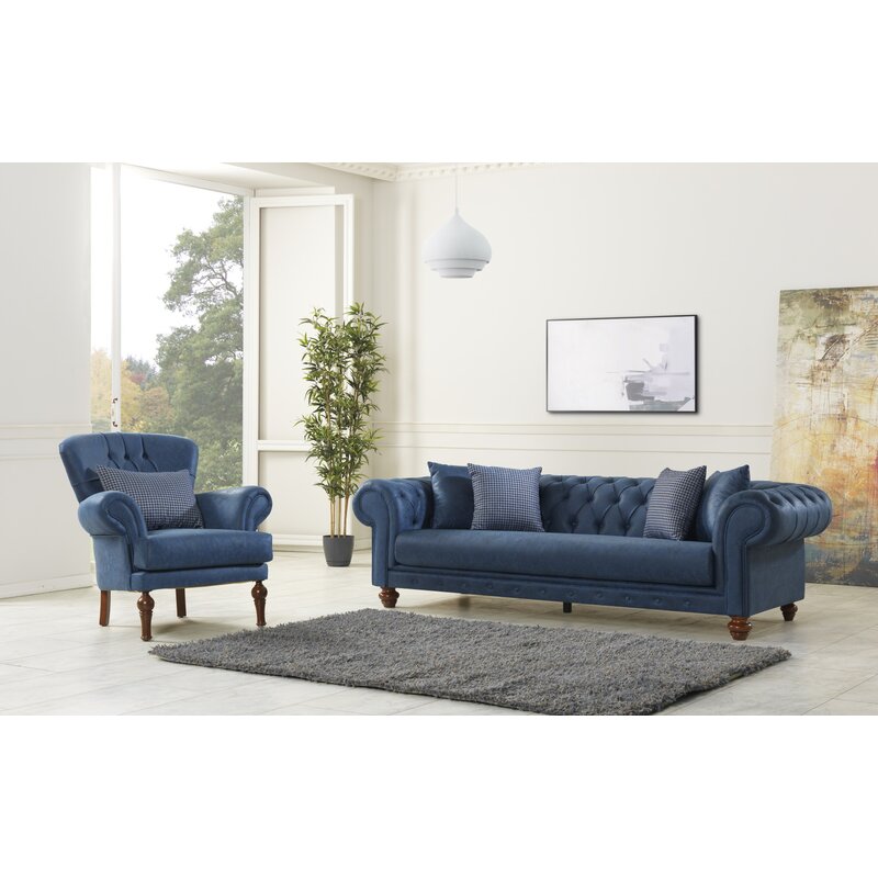 Pritt 96.1” Rolled Arm Chesterfield Sofa