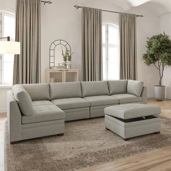 Thomasville Tisdale Modular Sectional 6-piece Boucle with Storage Ottoman