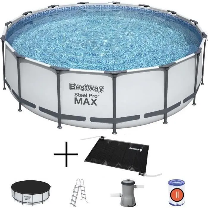 Kit Piscine hors sol tubulaire BESTWAY Steel Pro Max - 457 x 122 cm + Réchauffeur solaire