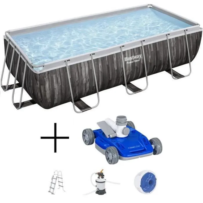 Kit Piscine hors sol tubulaire BESTWAY - Power Steel™ - 404 x 201 x 100 cm + Robot nettoyeur automatique