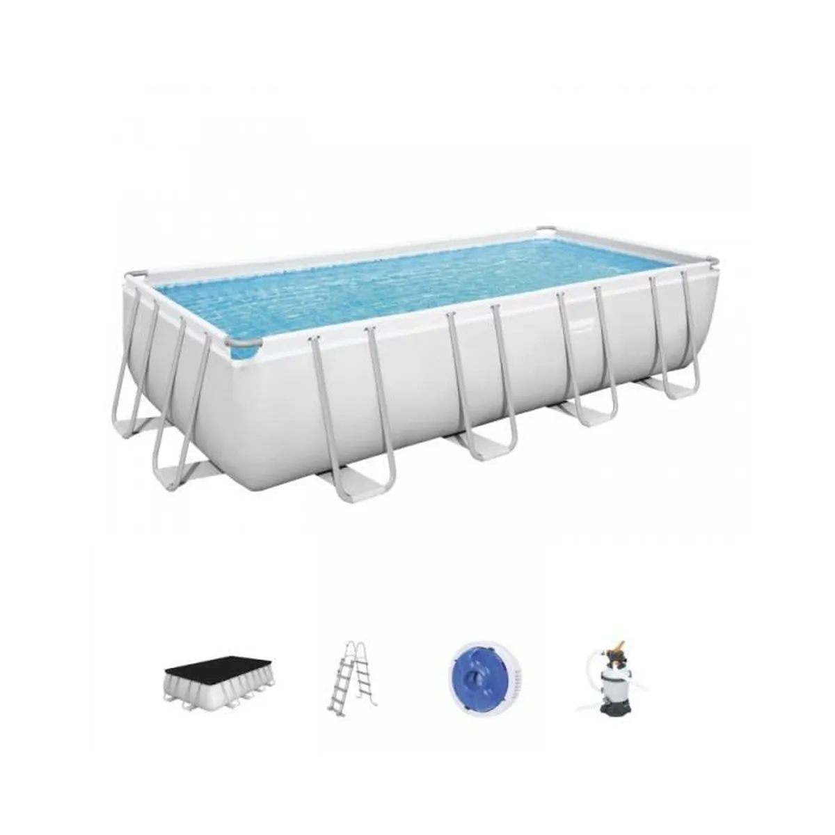 Kit Piscine hors sol tubulaire BESTWAY - Power steel™ - 488 x 244 x 122 cm - Rectangulaire (Filtre à sable, échelle, diffuseur)