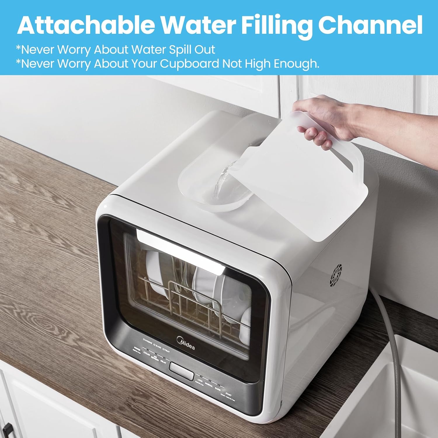 Midea MDC17P0ABB Portable Countertop Mini 5L Built-in Water Tank, No Hookup Needed, 6 Programs, 360° Dual Spray, 162℉ High-Temp& Air-Refresh Function, Dishwasher for Apartments& RVs, Black