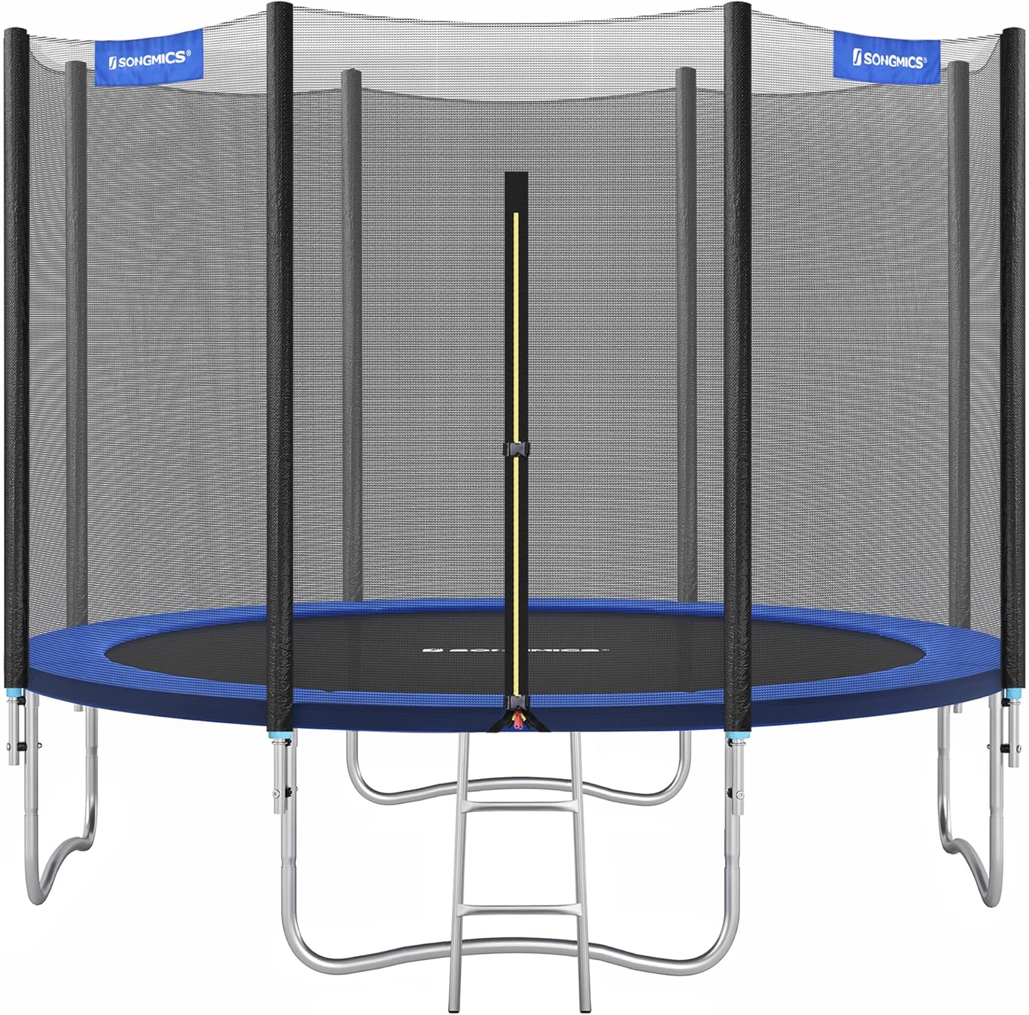 SONGMICS Trampolin Outdoor Ø 183cm, rundes Gartentrampolin mit Randabdeckung, mit Sicherheitsnetz, mit Leiter und gepolsterten Stangen