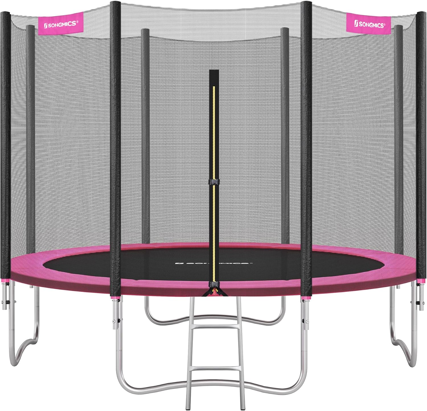 SONGMICS Trampolin Outdoor Ø 366cm, rundes Gartentrampolin mit Randabdeckung, mit Sicherheitsnetz, mit Leiter und gepolsterten Stangen