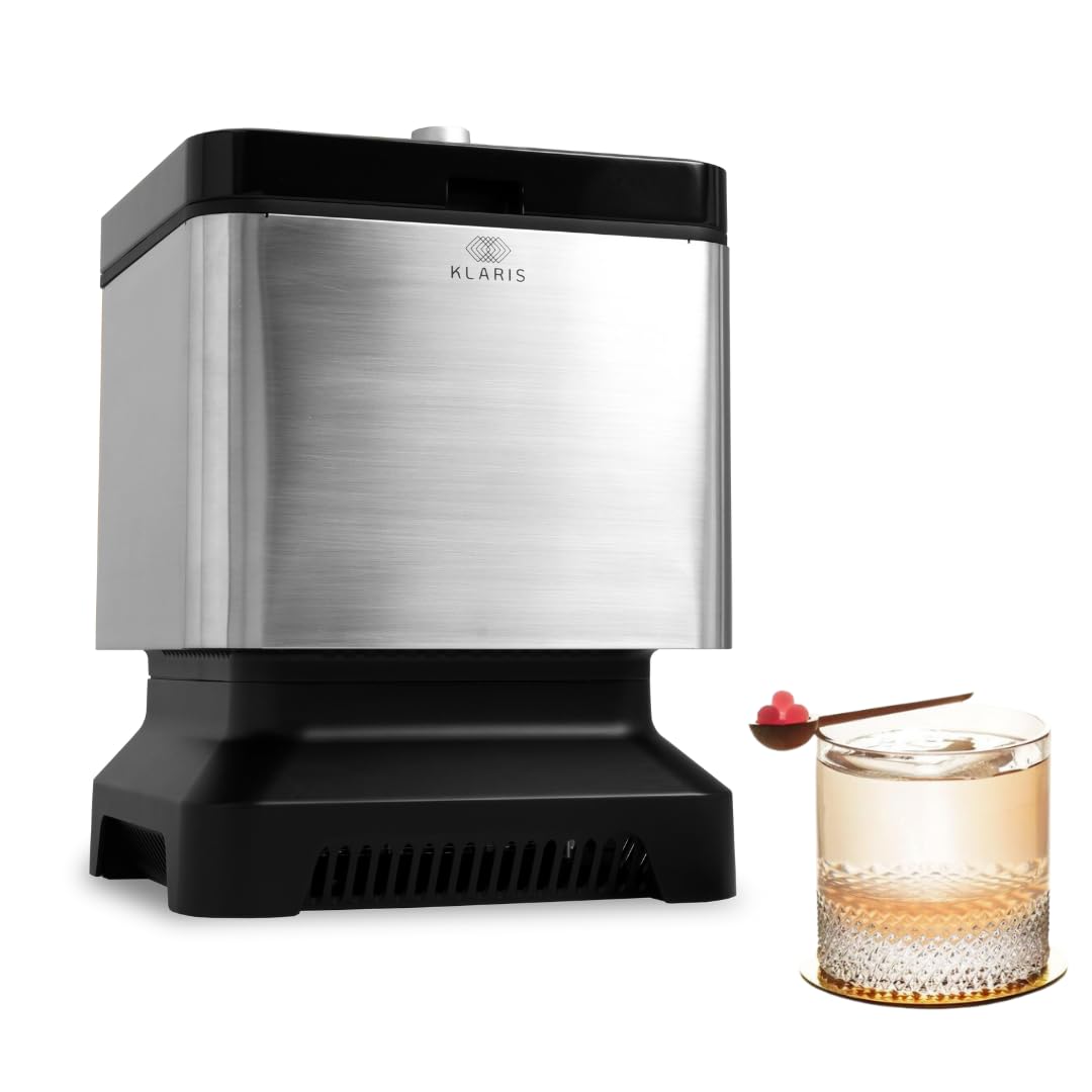 Clear Ice Maker - 4 Large, 2 Crystal Clear Ice Cubes for Craft Cocktails, Whiskey & Bourbon | Sleek, Compact Counterop Ice Maker | Stainless Steel Shell | Reusable Ice Tray | Delayed Start