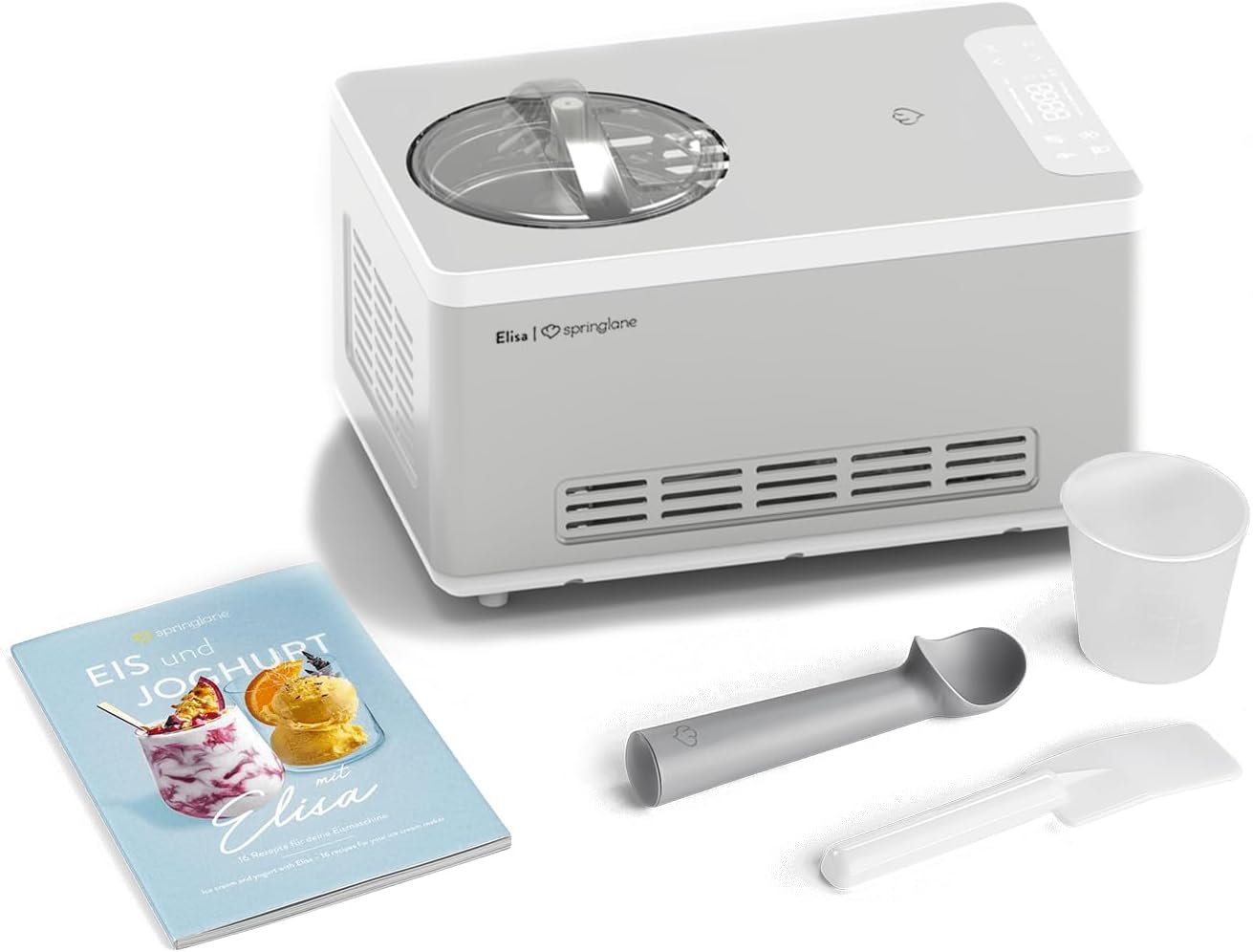 SPRINGLANE ELISA 2-in-1 Ice Cream Maker and Yogurt Maker with Self-Cooling Compressor, 180W, 2L, Automatic Ice Cream & Yogurt Machine in Stainless Steel, Integrated Cold Group