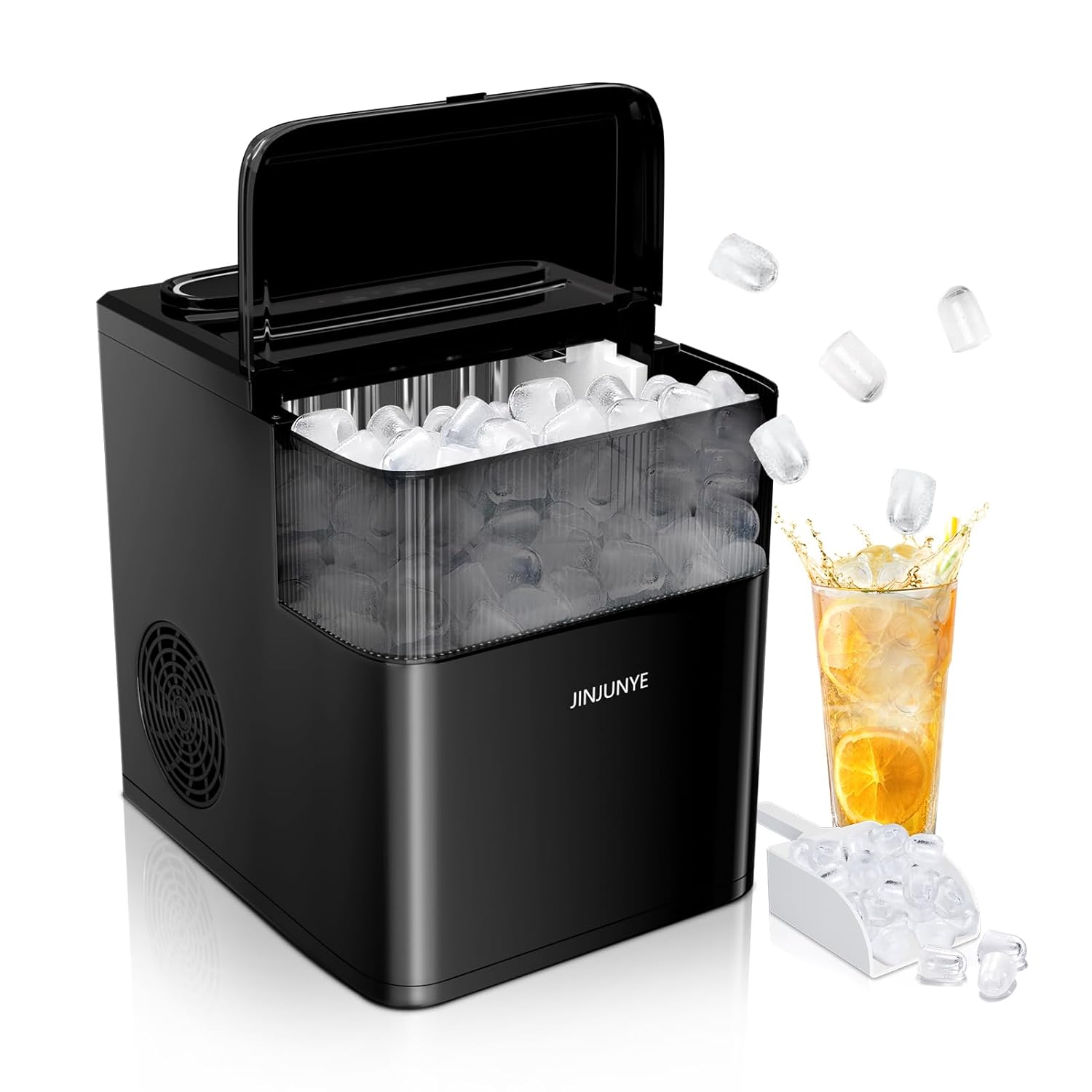 JINJUNYE Ice Maker Countertop 35lbs/Day, 9 Ice Cubes in 6 Mins, Self-Cleaning Portable Ice Makers 2 Size Bullet Cube, Ice Machine Maker with Basket Scoop,...