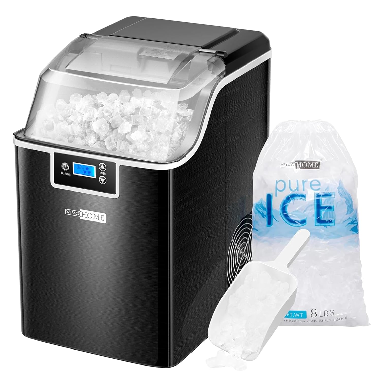 VIVOHOME Nugget Ice Maker Countertop, Portable Pebble Ice Maker Machine with 44lbs/Day, Soft Chewable Pellet Ice Machine with Self-Cleaning, Scoop, 10 Ice...