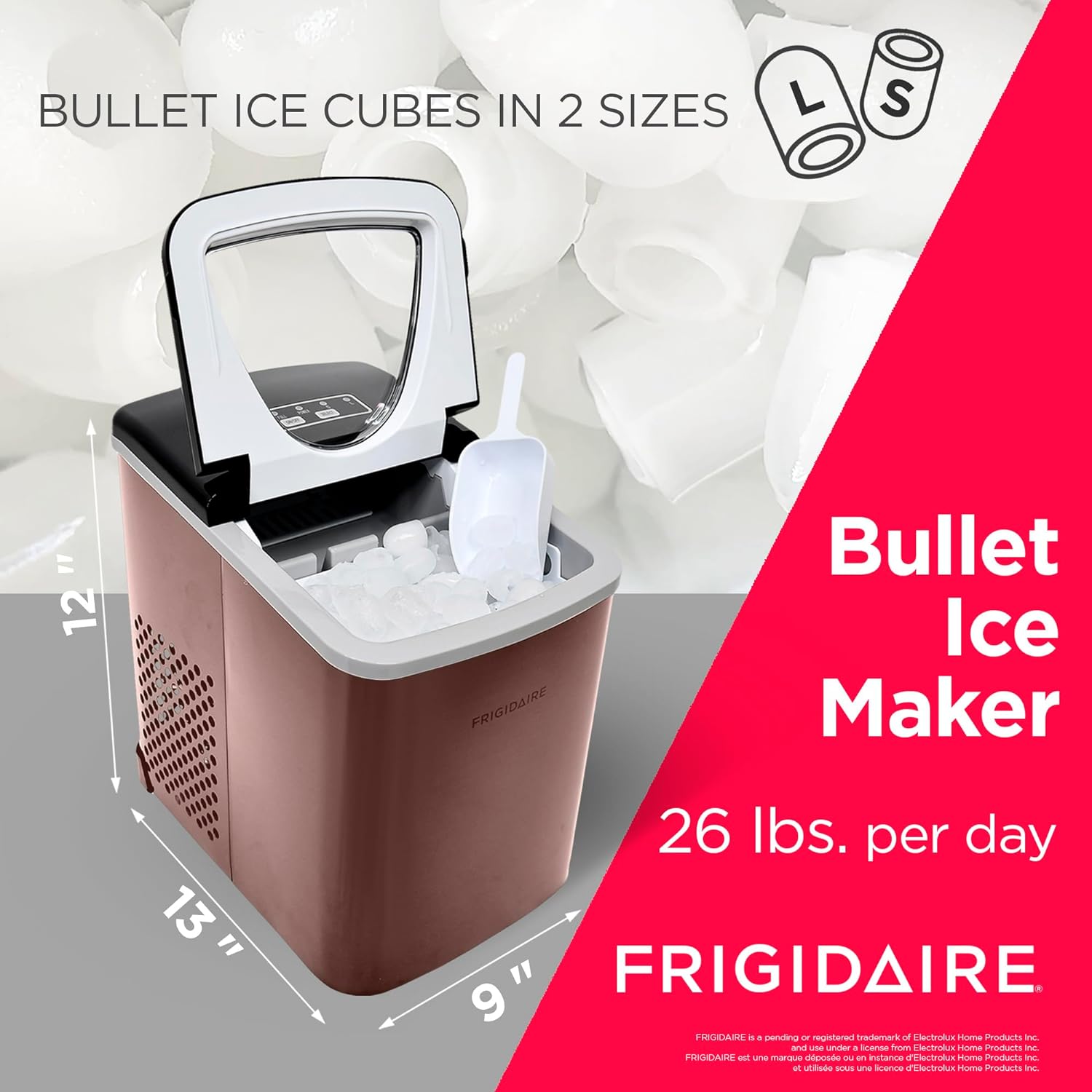 FRIGIDAIRE - Stainless Steel Countertop Ice Maker Machine with 26 lb Capacity | Ice Machine Makes 9 Cubes Every 7-15 Minutes | Portable Ice Maker for...