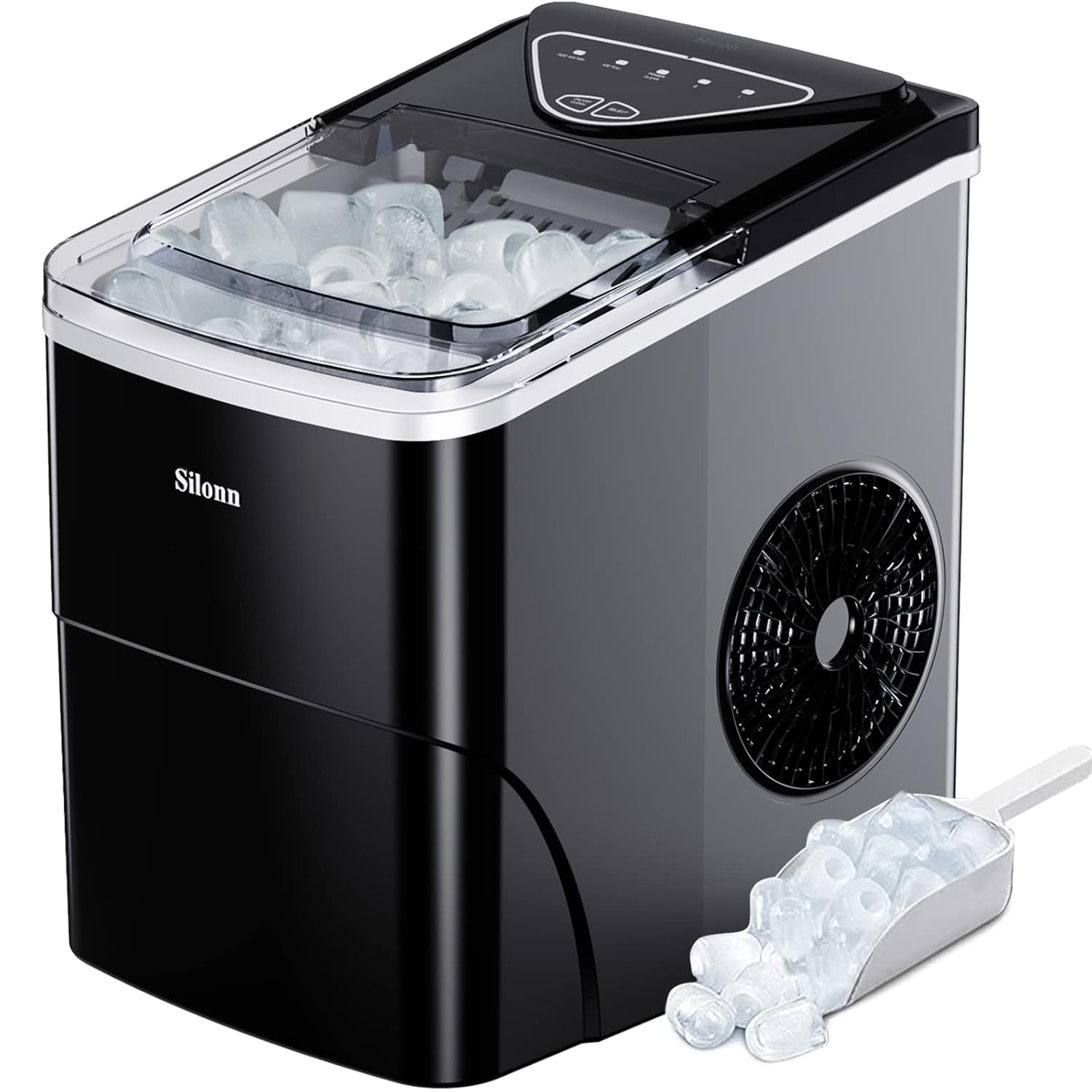 Silonn Ice Maker Countertop, 9 Cubes Ready in 6 Mins, 26lbs in 24Hrs, Self-Cleaning Ice Machine with Ice Scoop and Basket, 2 Sizes of Bullet Ice for Home...