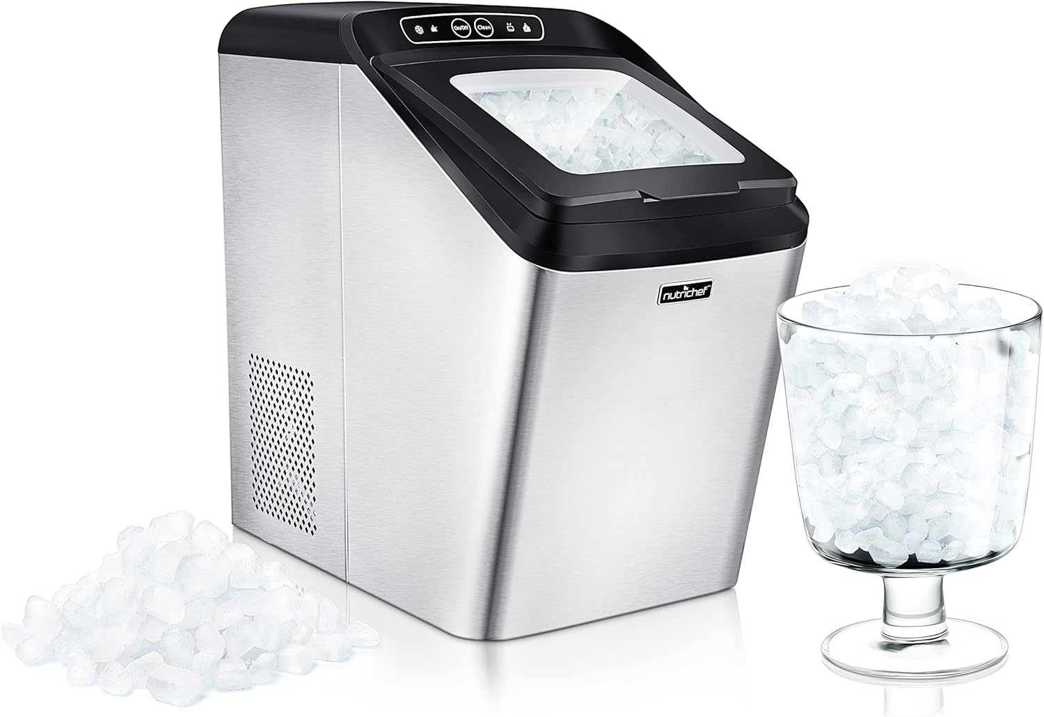 NutriChef Countertop Ice Maker Machine - Compact Ice Maker, 26 lbs Daily Capacity, Rear Drain Hose, 1.5 lbs Basket, Self-Cleaning, Quiet Design