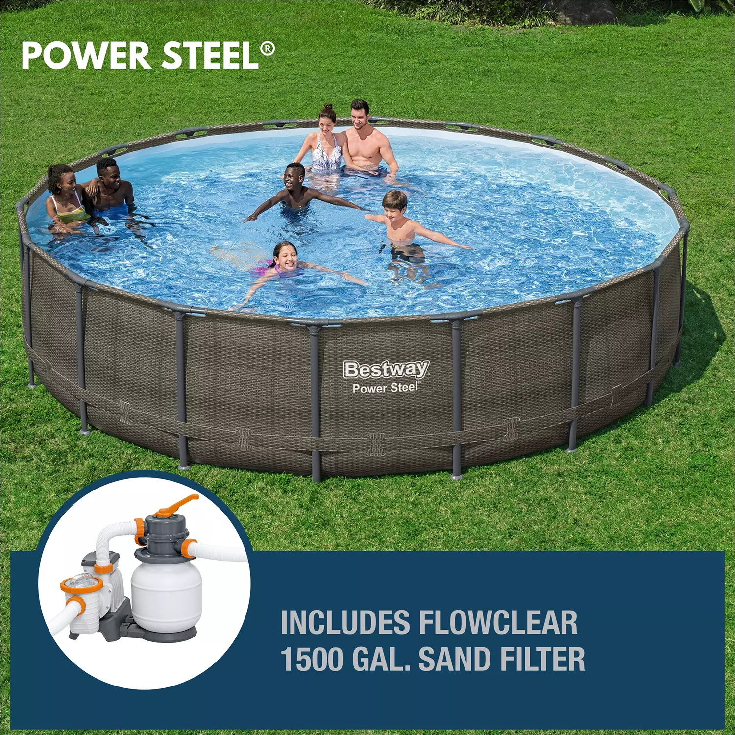 Bestway Power Steel Round Above Ground Pool Set, 18’ x 48”