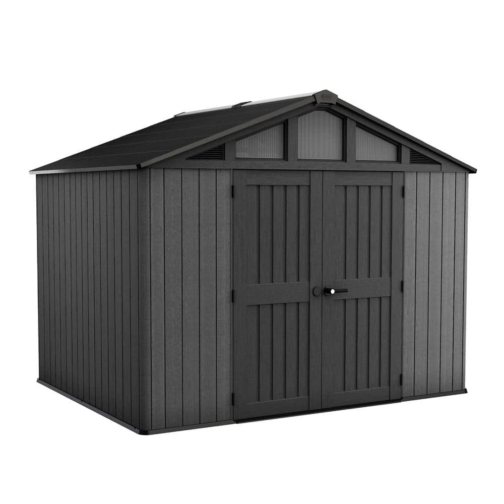 Keter Stronghold 2.0 10 ft. W x 8 ft. D Durable Resin Plastic Storage Shed with Flooring Grey 74 sq. ft.