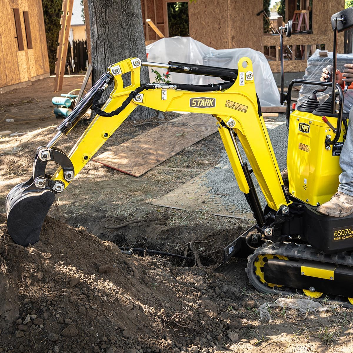 Stark USA 10HP Hydraulic Mini Excavator EPA Engine Bull-Dozing Crawler Excavator for Construction Work, Suitable for Farm Trench, Road, Trench Digger 1T