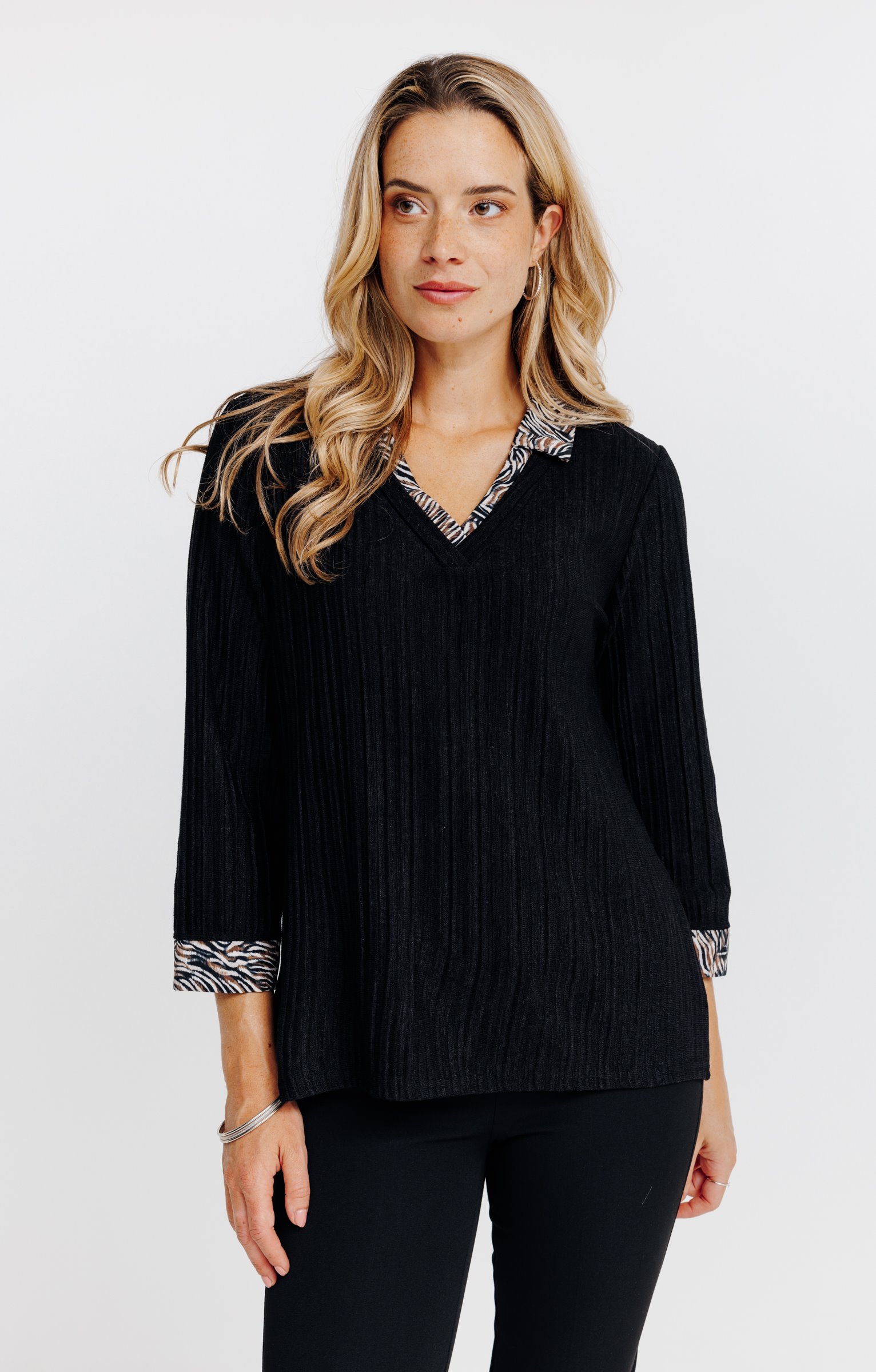 PULL 2EN1 MATIERE FANTAISIE - NOIR
