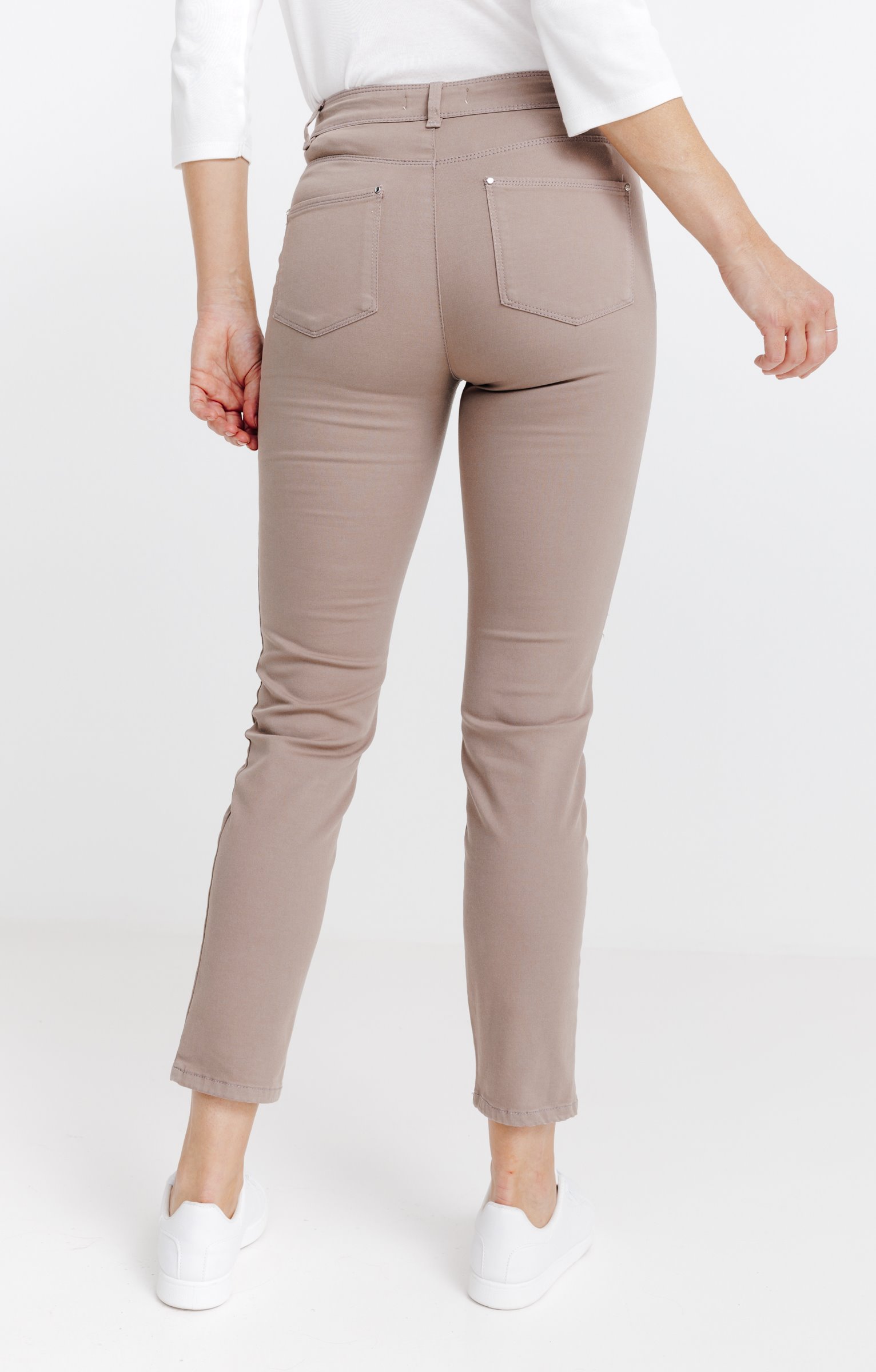 Pantalon 7/8 brodé en coton viscose - TAUPE