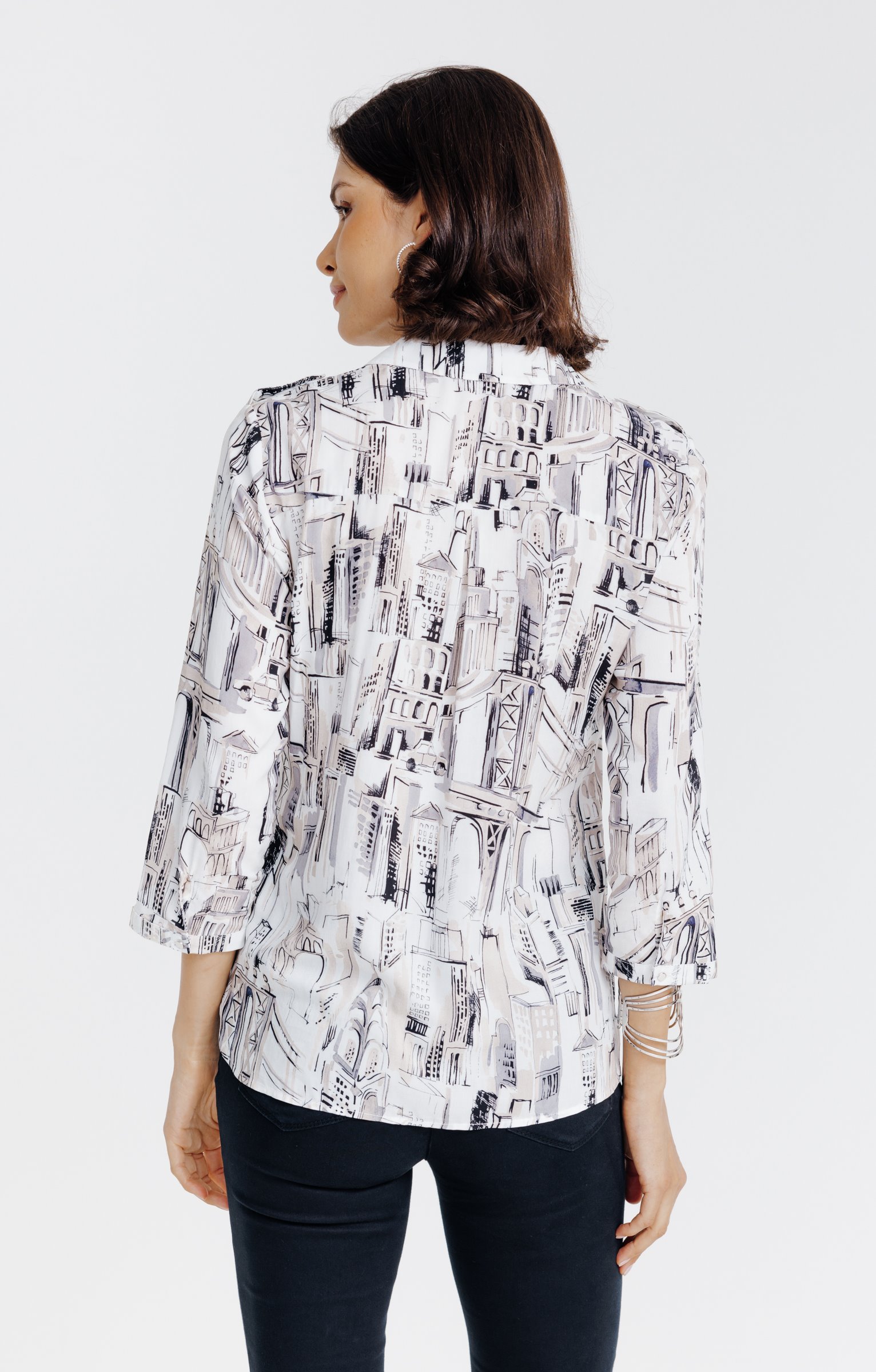 Tunique col chemise  imprimée  graphique - ÉCRU