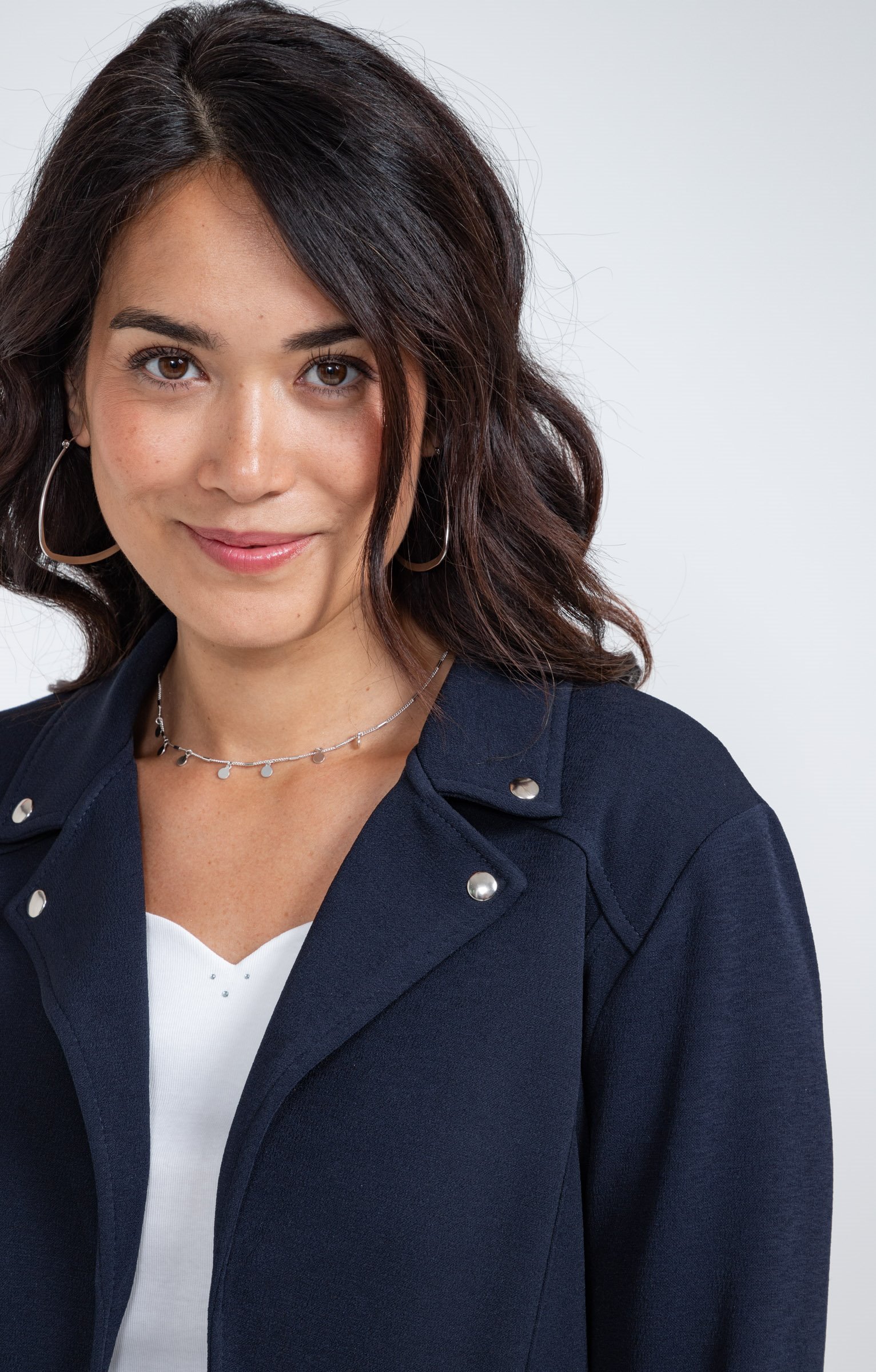 Veste col tailleur avec zips poches - MARINE