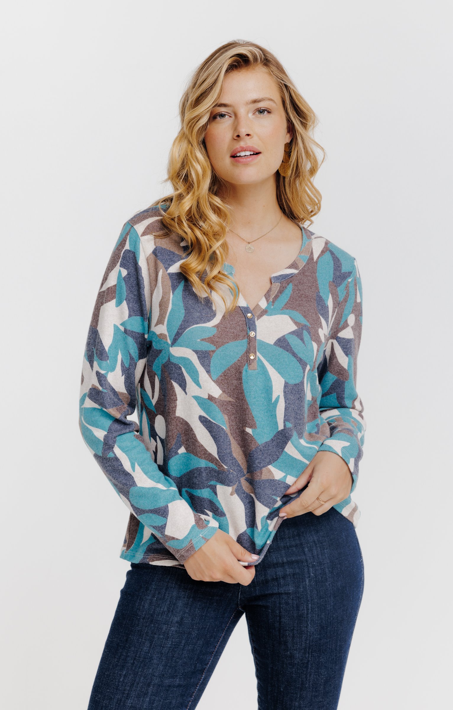 T-SHIRT IMPRIME MANCHES LONGUES - BEIGE